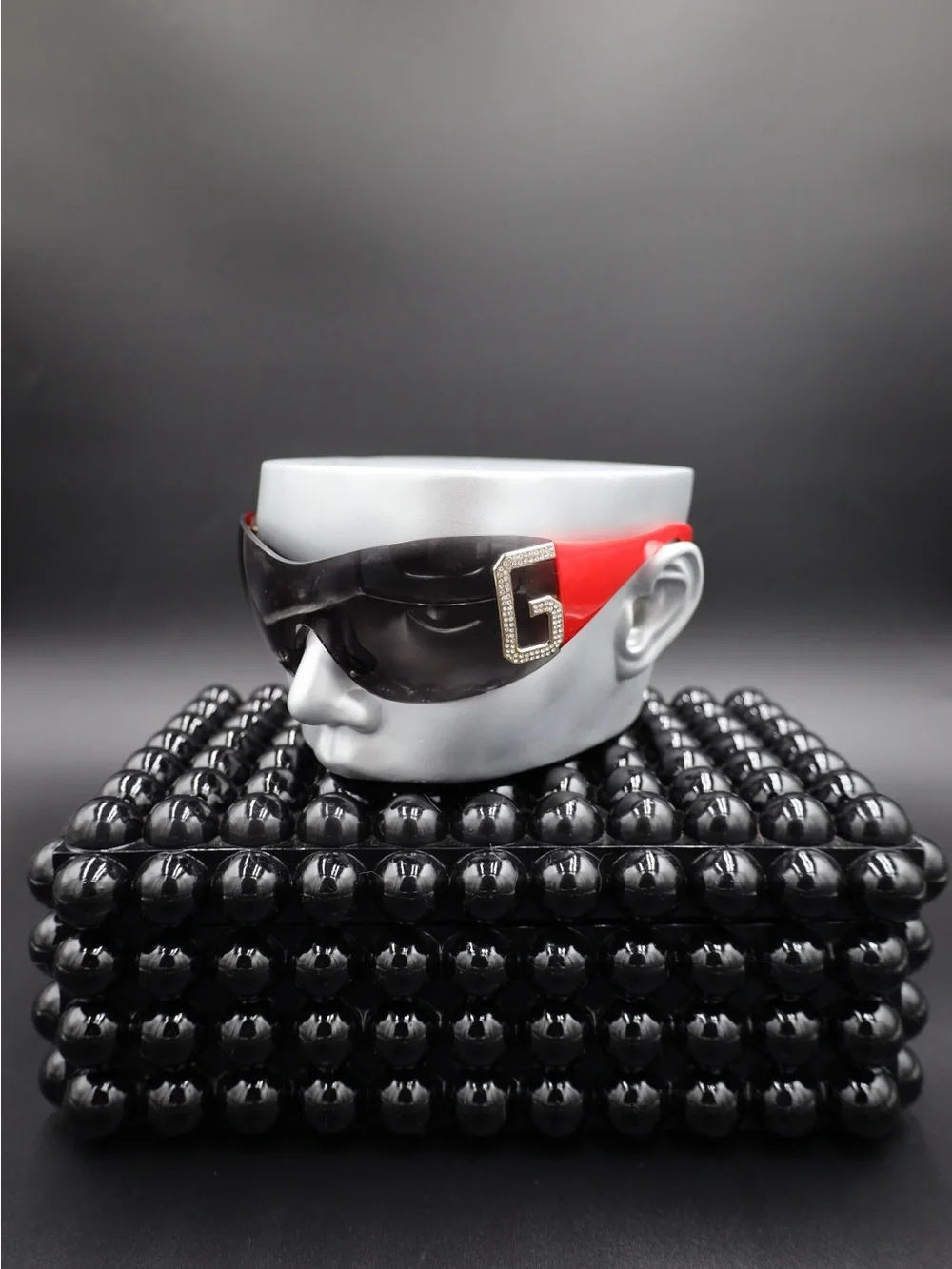 Dolce & Gabbana Black Shield Visor Sunglasses with Red Temples